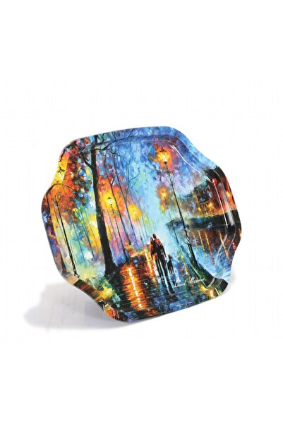 EVLE Ef166-04 Afremov Venice Desenli Özel Şekil Tepsi 28x33 Cm