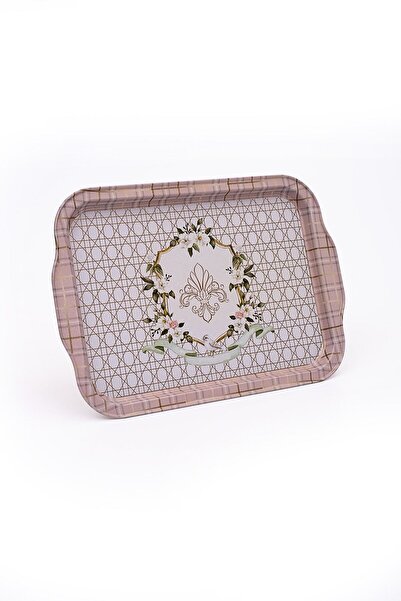 EVLE Rosy Desenli Metal Tepsi - Çay Kahve Tepsisi - Sunum Tepsisi 21 Cm X 31 Cm Ee162-u7