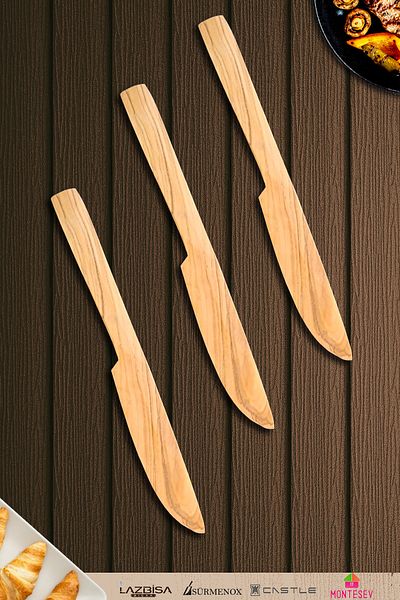 MONTESEV Olive Tree Wooden Board Honey Jam Spoon Breakfast Fork Breakfast Knife (OLIVE TREE)