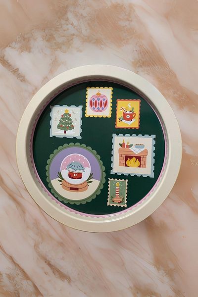 EVLE Stamp - Sequin Patterned - Tea Coffee Tray - Presentation Tray 39 Cm Ee163-ec