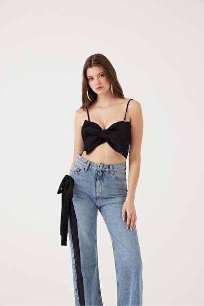 HOLLY LOLLY Ribbon Look Crop Jazmin Blouse Black