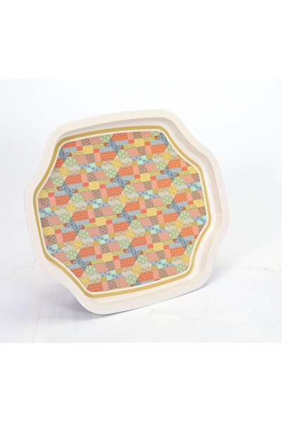 EVLE Ef166-56 Morocco Cream Desenli Özel Şekil Tepsi 28x33 Cm