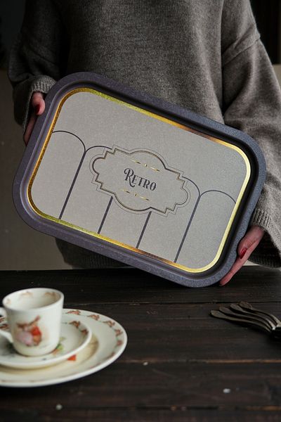 EVLE Retro Patterned Metal Tray - Tea Coffee Tray - Presentation Tray 28 Cm X 40 Cm Ee164-u6