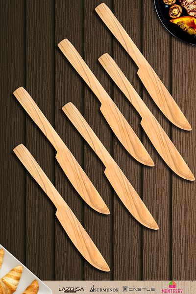 MONTESEV Olive Tree Wooden Board Honey Jam Spoon Breakfast Fork Breakfast Knife (OLIVE TREE)