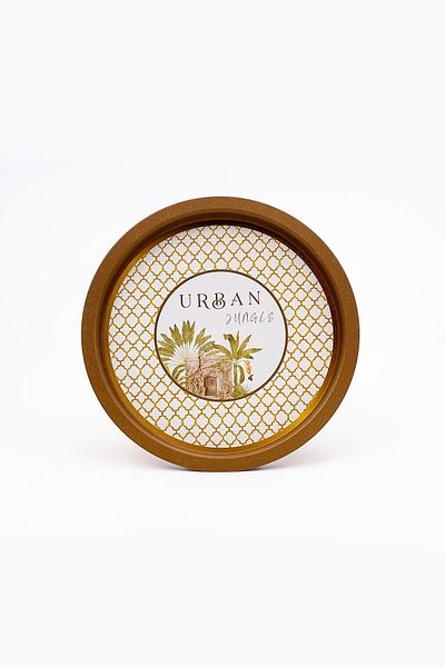 EVLE Ee197-7ı Forrest Yellow - Urban Round Patterned Tray 31.5 Cm