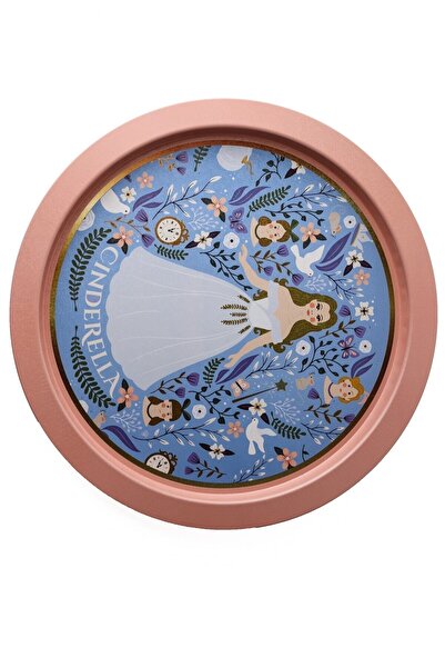 EVLE Tales Desenli Yuvarlak Metal Tepsi - Çay Kahve Tepsisi - Sunum Tepsisi 37 Cm Ee163-u9