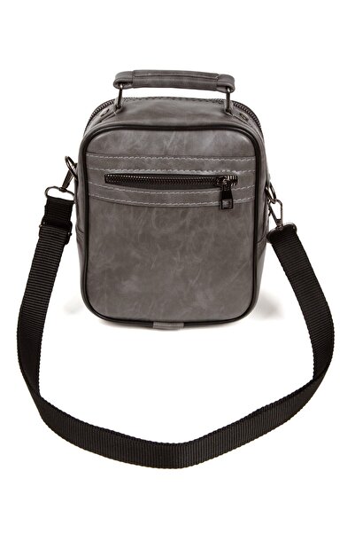 Newish Men's Gray Vegan Leather Cross Shoulder and Hand Bag with Phone Compartment