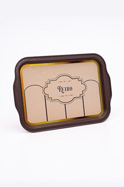 EVLE Retro Desenli Metal Tepsi - Çay Kahve Tepsisi - Sunum Tepsisi 21 Cm X 31 Cm Ee162-u6