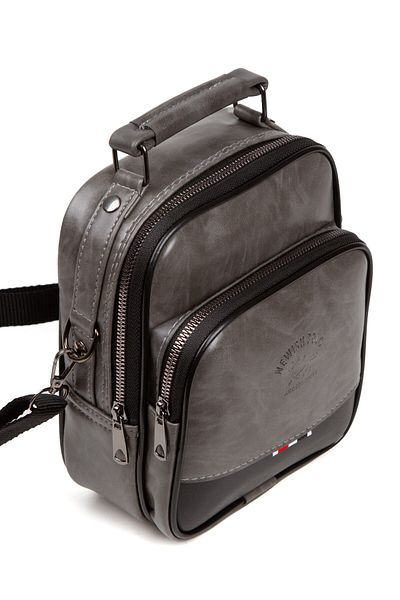 Newish Men's Gray Vegan Leather Cross Shoulder and Hand Bag with Phone Compartment