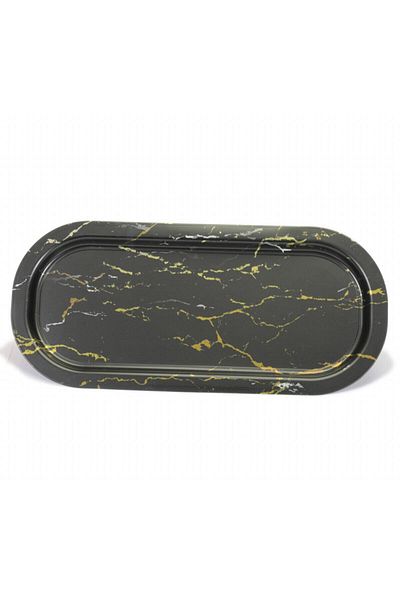 EVLE Ef168-50 Marble Black Patterned Oval Tray 16x35 Cm