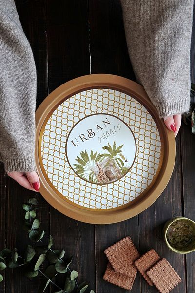EVLE Ee197-7ı Forrest Yellow - Urban Round Patterned Tray 31.5 Cm