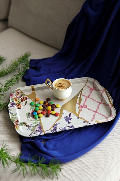 EVLE Kint Sugi Patterned Metal Tray - Tea Coffee Tray - Presentation Tray 21 Cm X 31 Cm Ee162-u5