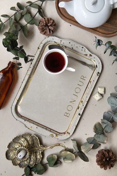 EVLE Terrazzo Patterned Metal Tray - Tea Coffee Tray - Presentation Tray 21 C...