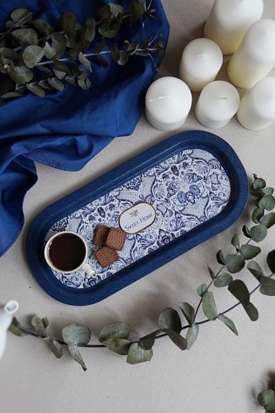 EVLE Ee168-7n Azulejos Sweet Home Patterned Oval Tray 16x35 Cm
