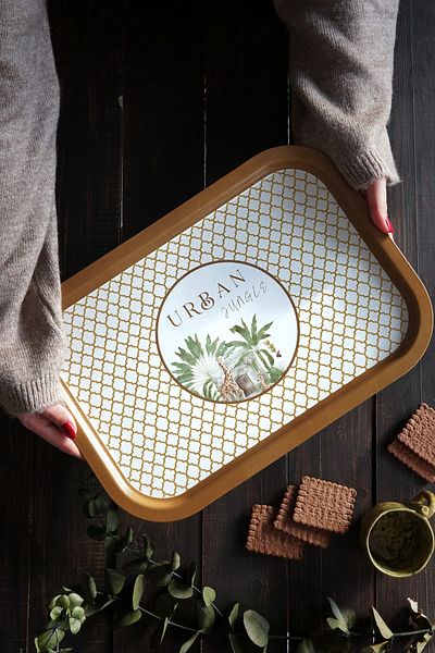 EVLE Forrest Patterned Metal Tray - Tea Coffee Tray - Presentation Tray 28 Cm X 40 Cm Ee164-7i
