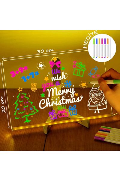 Mmctech New Design 30x20 Neon Led Lighted Big Size Writing Drawing Board Adjustable Stand And Pen Gift