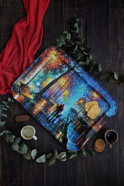 EVLE Ef169-04 Afremov Venice Patterned Rectangular Tray 32x43 Cm