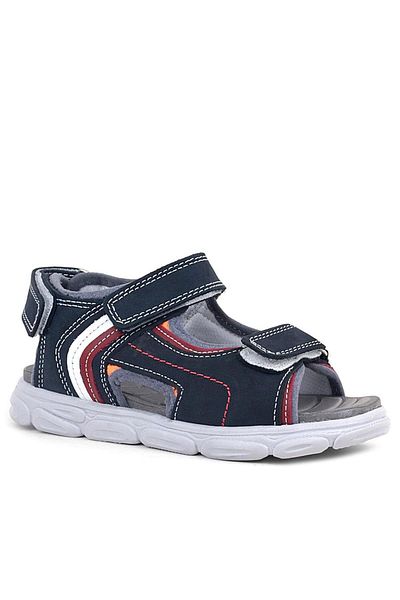 Rakerplus Genuine Leather Navy Blue Red Velcro Children's Sandals