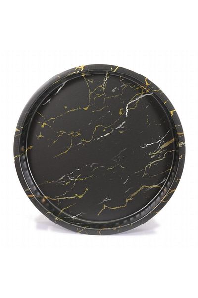 EVLE Ef163-50 Marble Black Patterned Round Tray 36 Cm