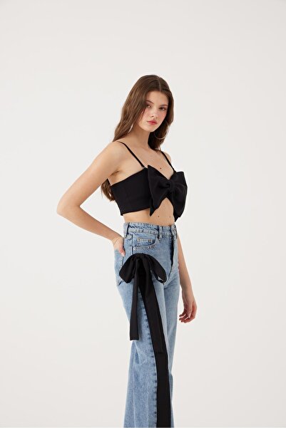 HOLLY LOLLY Ribbon Look Crop Jazmin Blouse Black