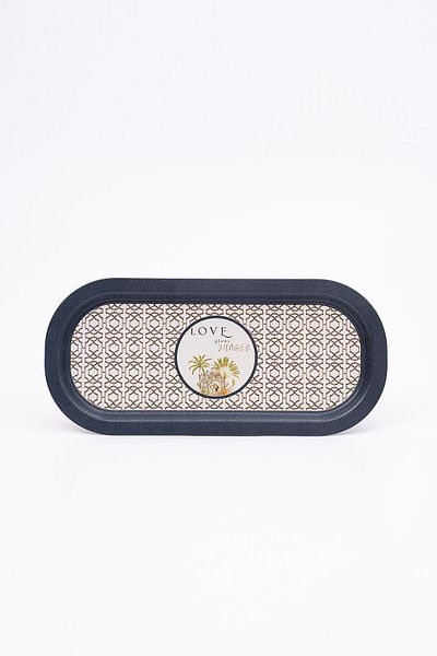EVLE Ee168-6ı Forrest Gray Love Patterned Oval Tray 16x35 Cm
