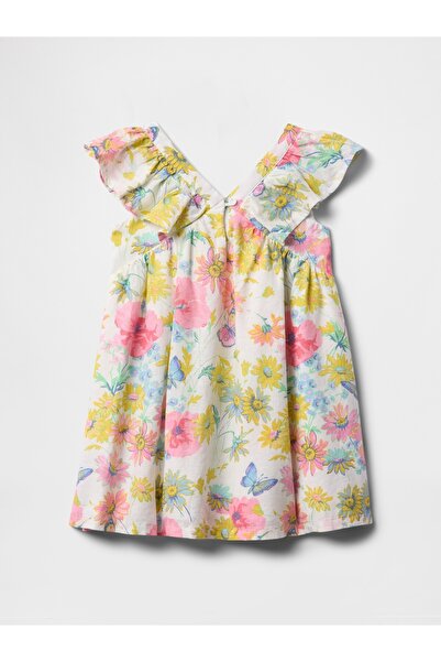 GAP Kız Bebek Sarı Çiçek Desenli Fırfırlı Elbise