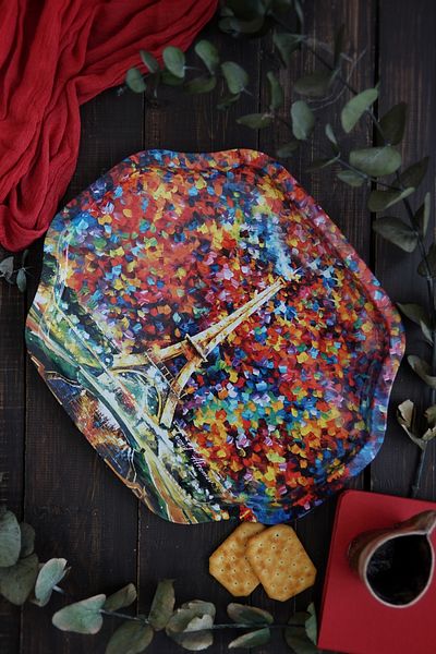 EVLE Ef166-02 Afremov Paris Patterned Special Shape Tray 28x33 Cm