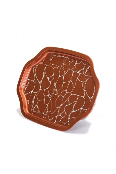 EVLE Ef166-b4 Water Brown Desenli Özel Şekil Tepsi 28x33 Cm