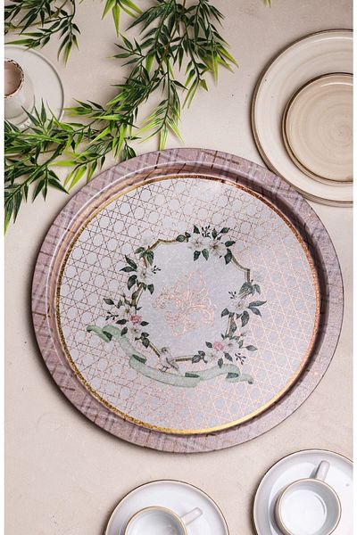 EVLE Ee197-u7 Rosy Patterned Round Tray 32 Cm
