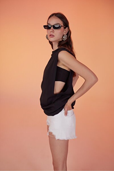 HOLLY LOLLY Cotton Unisex Open Underarm Oversize Army Tshirt Black