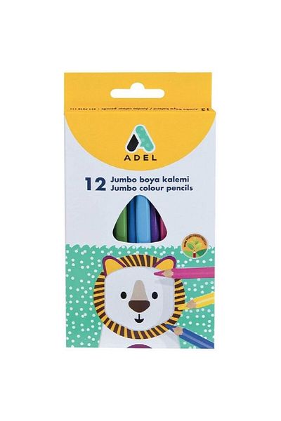 Adel Jumbo Hexa Crayons 12 Colors Full Size