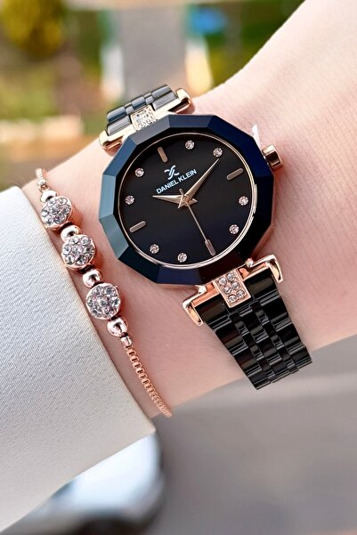 Daniel Klein Kasası Rose Kordonu Siyah Renk Kadın Kol Saati ve Bileklik