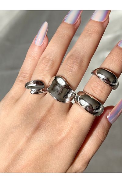 Eylülün Takısı Women's Silver Color 4-Piece Design Ring Set