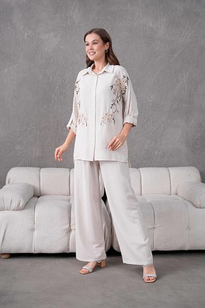 BURRASCA Embroidered Stone Linen Suit