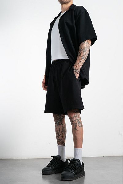 Twobucks Black Pique Men's Shirt and Shorts Set