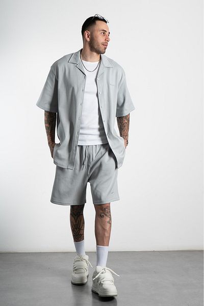 Twobucks Gray Pique Men's Shirt and Shorts Set