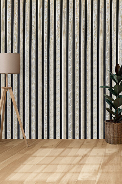 Bien Duvar Kağıtları Bien Exclusive Meşe Renk 2078 Eskitme Lambri Panel Ahşap Duvar Çıtası Desenli Duvar Kağıdı 5,30 M²