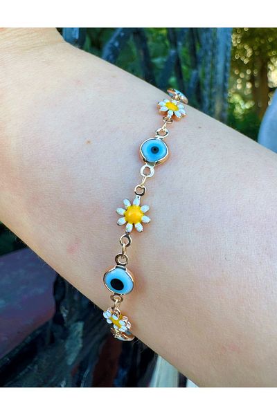 MR Daisy Figure Evil Eye Beaded Gold Bracelet