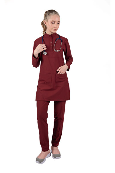 Brl Üniforma مجموعة جراحة الحجاب الباندا فليكس ليكرا باللون العنابي