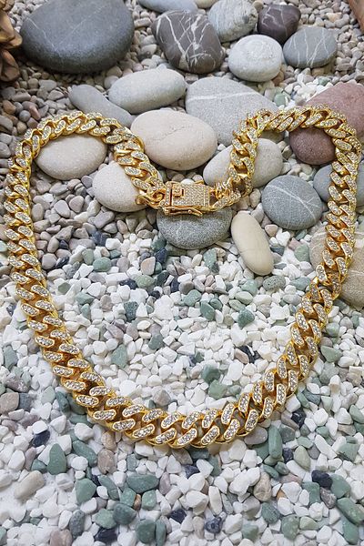 Chavin 13mm. Thick 60 Cm. Stoned Alloy Cuban Men's Chain Ek54Sr