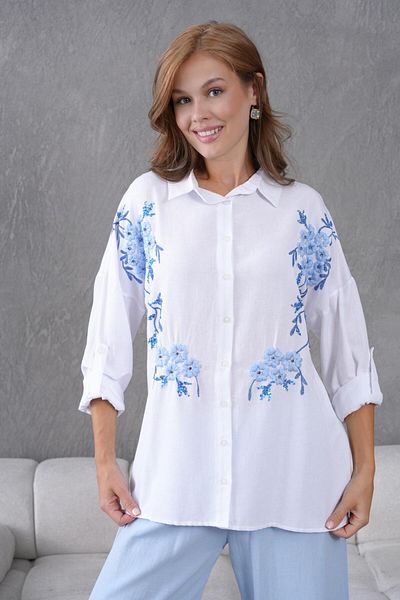 BURRASCA Embroidered Stone Linen Shirt