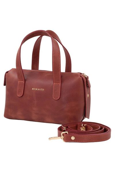 Meskanto Handy Red Genuine Leather Women's Handbag, Shoulder and Shoulder Bag with Detachable Strap