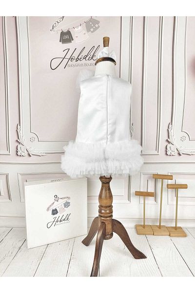 Hobidik HOBİDİK Baby Kids White Satin Tulle Detailed Dress