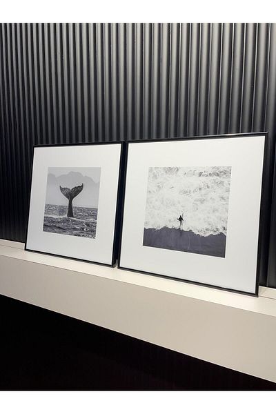 Tablomtr Masa decorativa Ocean din 2 piese cu cadru metalic din sticla