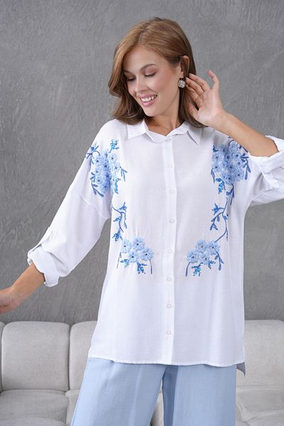 BURRASCA Embroidered Stone Linen Shirt
