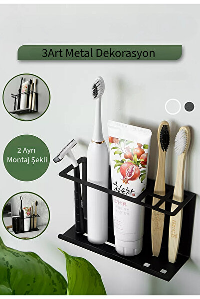 3art Metal Metal Diş Fırçalık – Çift Taraflı Bant İle Montaj & Tezgah Üstü Ku...