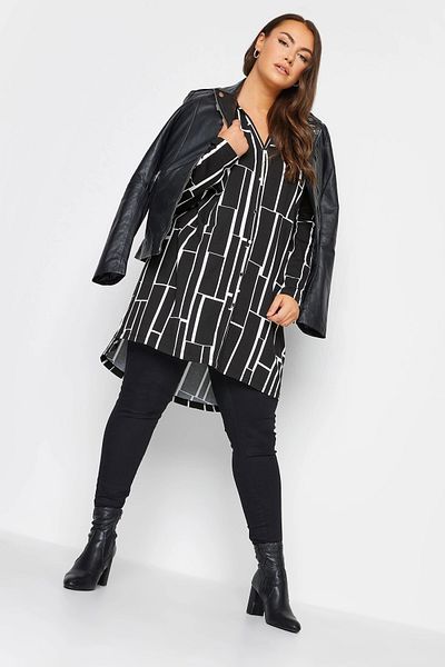 Stil Diva Cămașă cu mânecă lungă, cu imprimeu geometric, cu croială lungă 321234