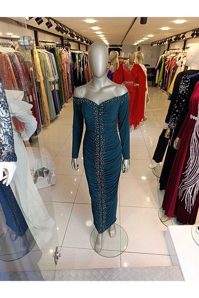 Robes Γυναικείο βραδινό φόρεμα με μαργαριτάρι και πέτρα με κέντημα με γιακά καρδιά