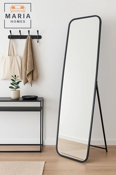 MARIA HOMES Black Full-Length Mirror with Rounded Corners – 170x54 cm Standing Frame