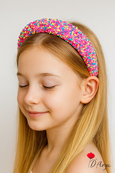 Darya DD11 Parlak Taşlı Süslü Simli Çocuk Genç Kadın Taç Şeker Pembe